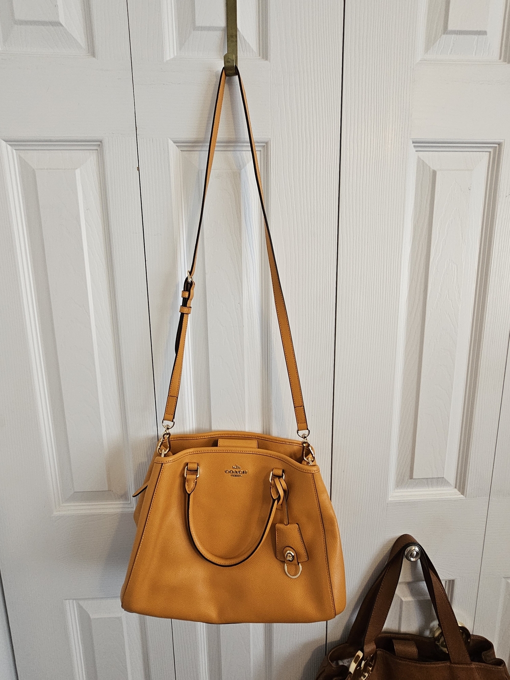Coach Pebbled Leather Satchel Tote in Tangerine. Crossbody Strap. - Picture 2 of 16